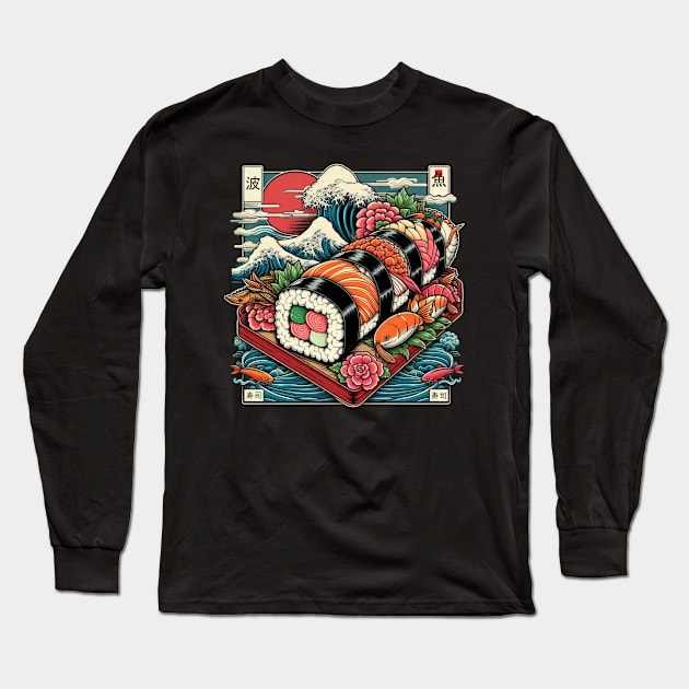 Sushi Wave Men Women Vintage Edo Japanese Long Sleeve T-Shirt by CP6Design